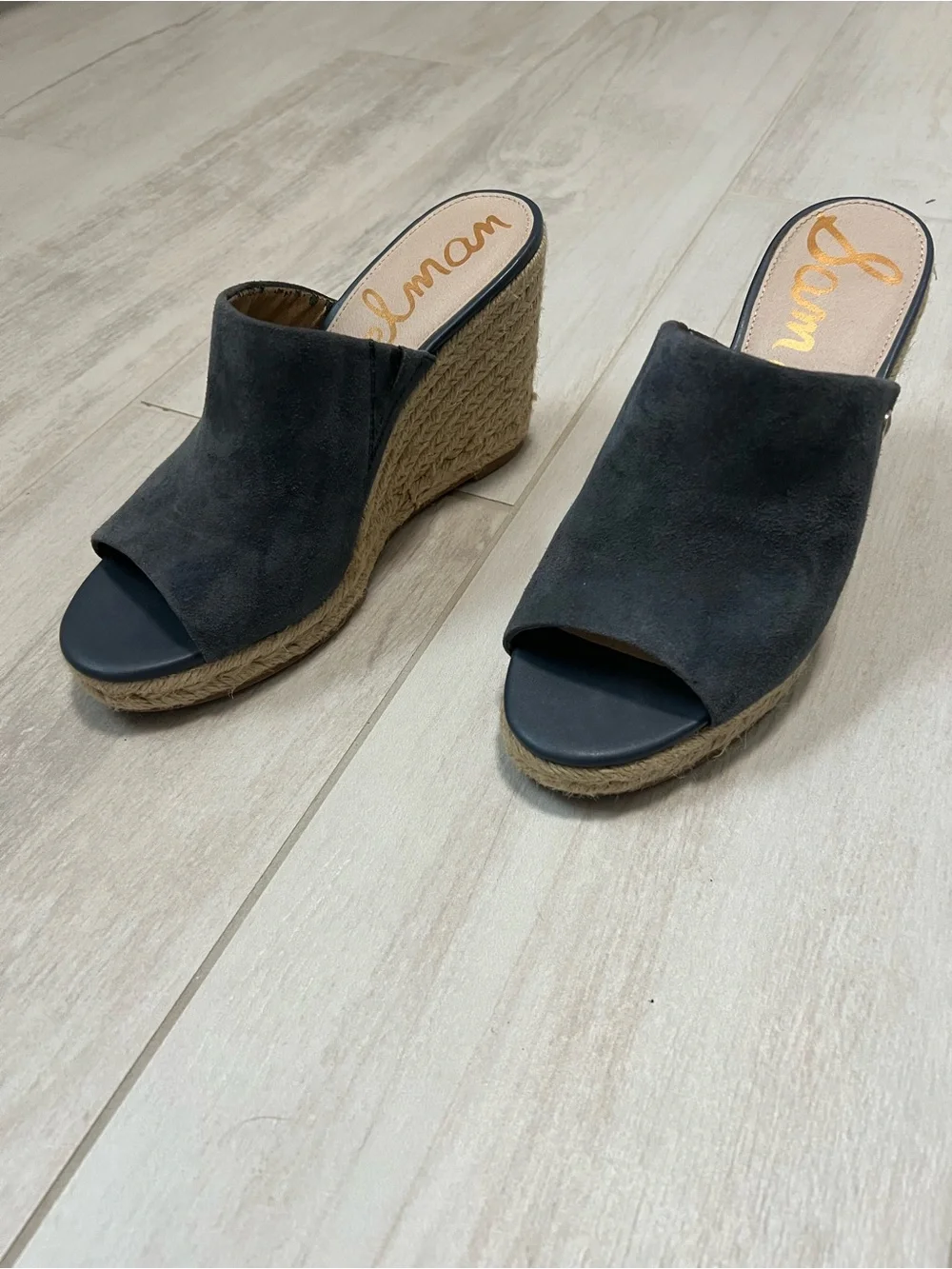 Sam Edelman Blue Suede Espadrille Wedge Mules